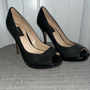 Beautiful, matte, black, high heel open toe heels!!